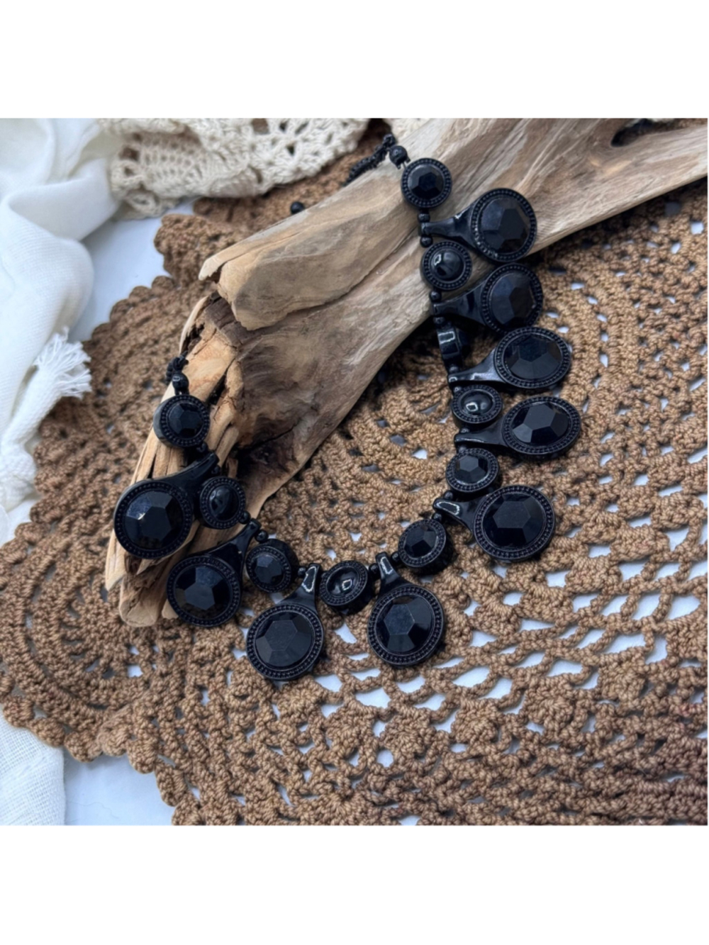 🖤 Black Faceted Statement Bib Necklace | Gothic Glam Necklace